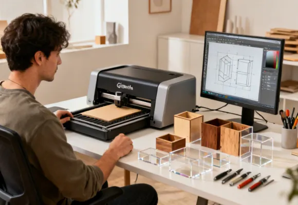 Product prototyping with Glowforge Aura laser cutter in a design studio